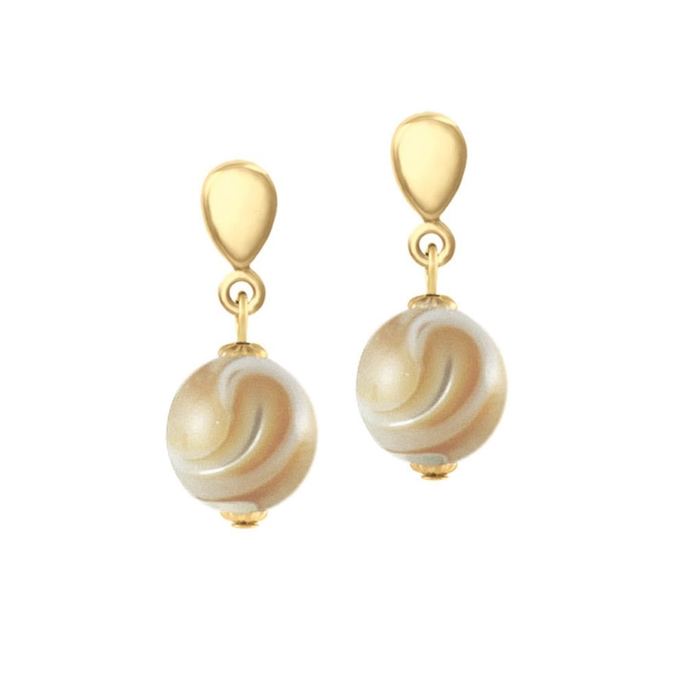 Caramel Golden Mother Of Pearl Drop Pierced Earrings
