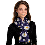 Delightful Daisy White and Navy Multi Coloured Pure Silk Scarf