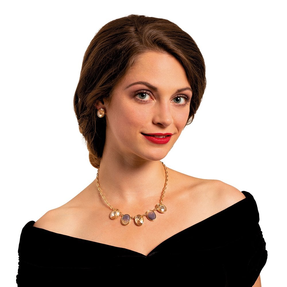 Quintet Topaz Austrian Crystal Gold Tone Necklace