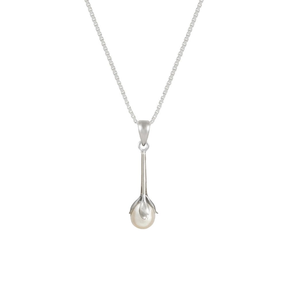 Tulip White Freshwater Pearl Sterling Silver Pendant Necklace
