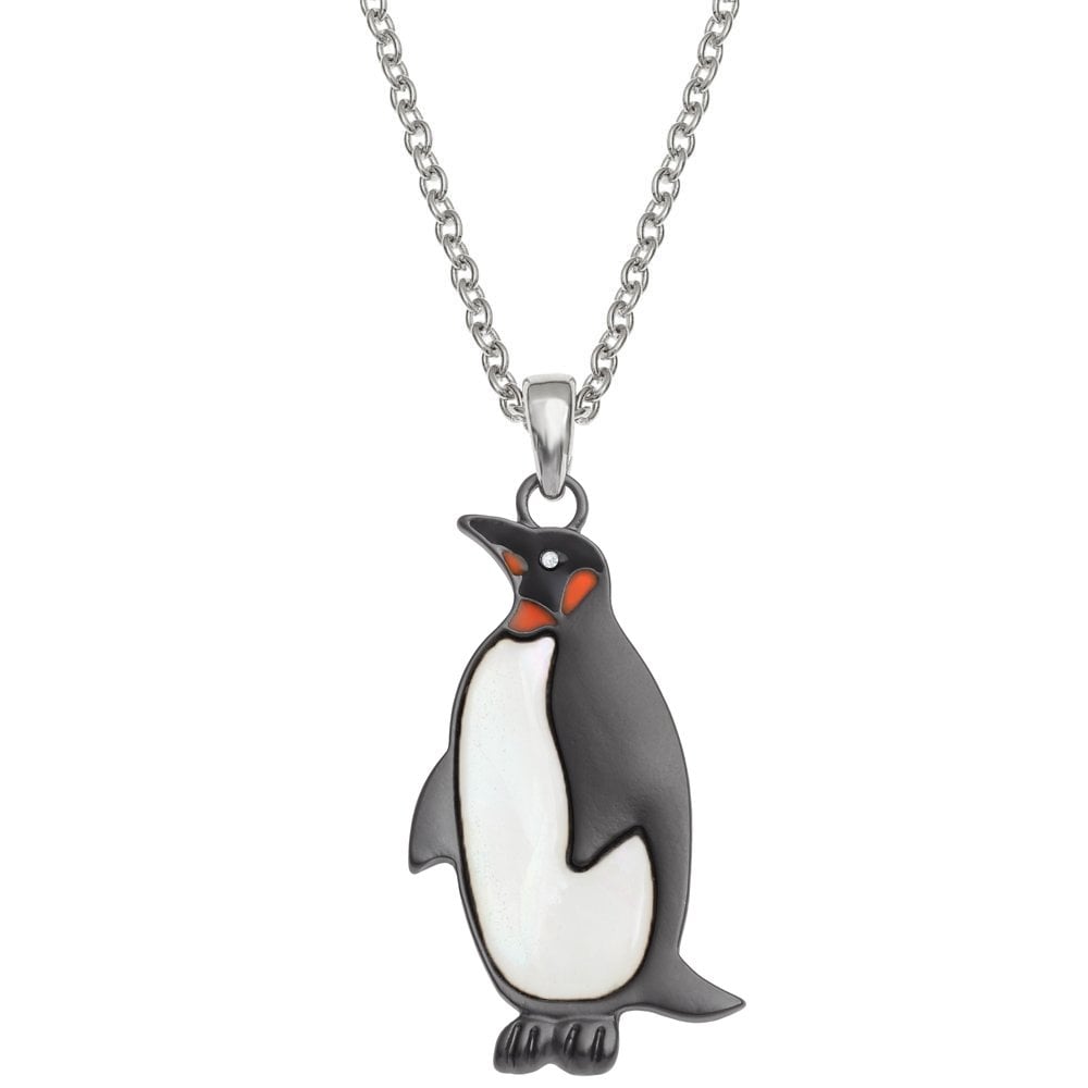 Emperor Penguin Mother of Pearl Gunmetal Tone Pendant Necklace