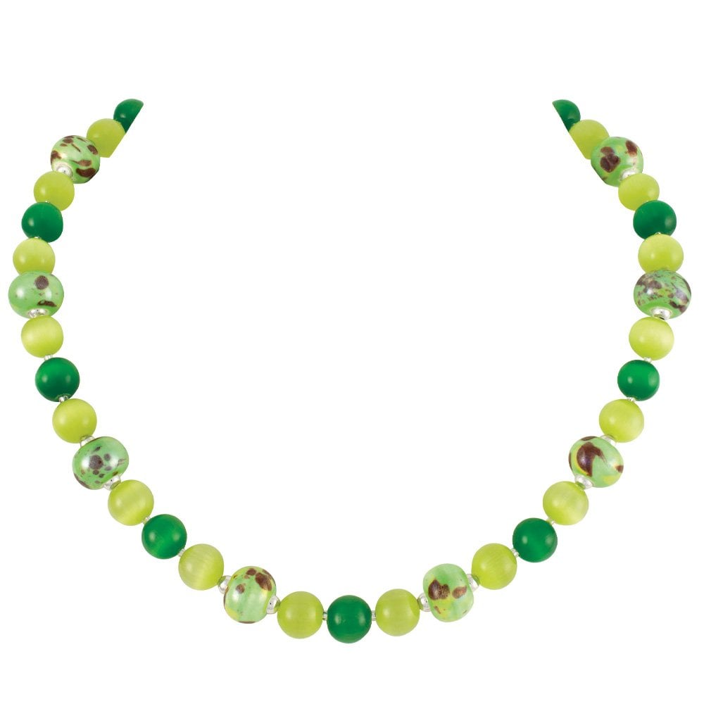 Vista Shades of Green Silver Tone Beaded Necklace