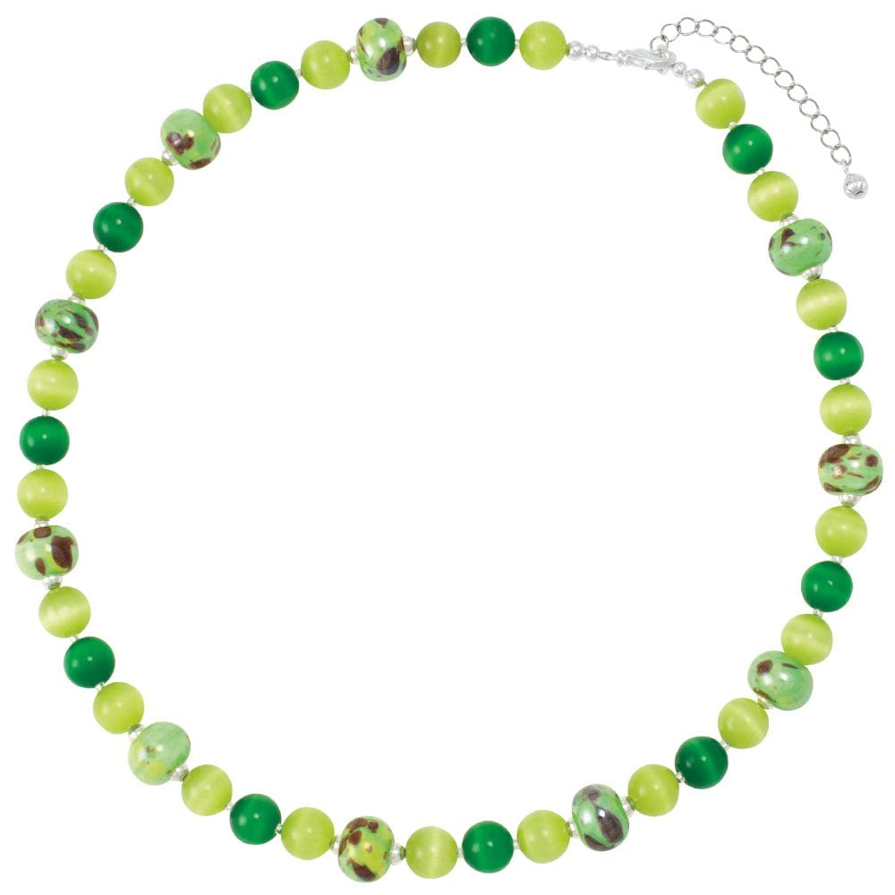 Vista Shades of Green Silver Tone Beaded Necklace