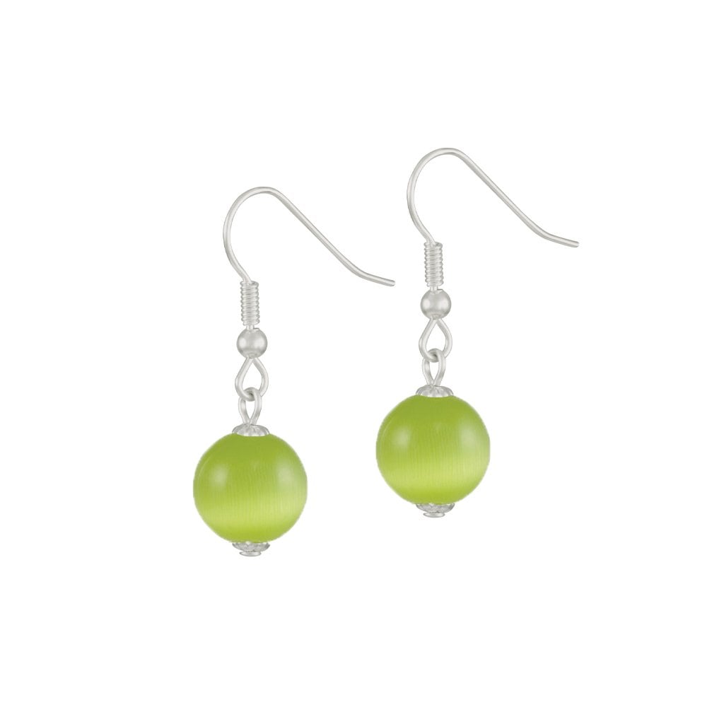 Melody Light Green Cats Eye Silver Tone Drop Pierced Earrings
