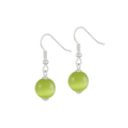 Melody Light Green Cats Eye Silver Tone Drop Pierced Earrings