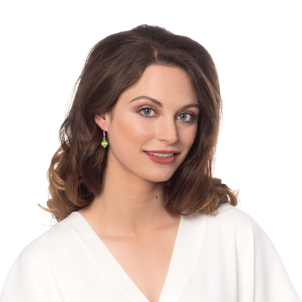 Melody Light Green Cats Eye Silver Tone Drop Pierced Earrings