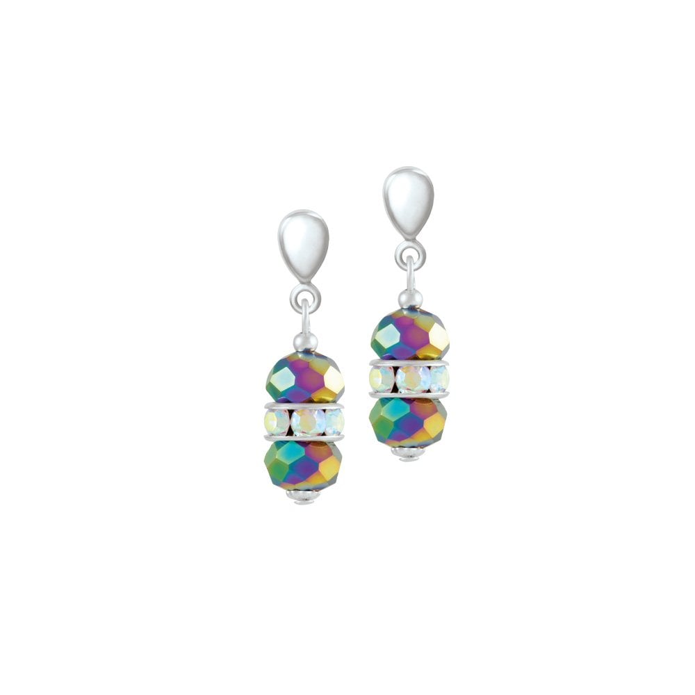 Astrology Rainbow Crystal Silver Tone Drop Pierced Earrings