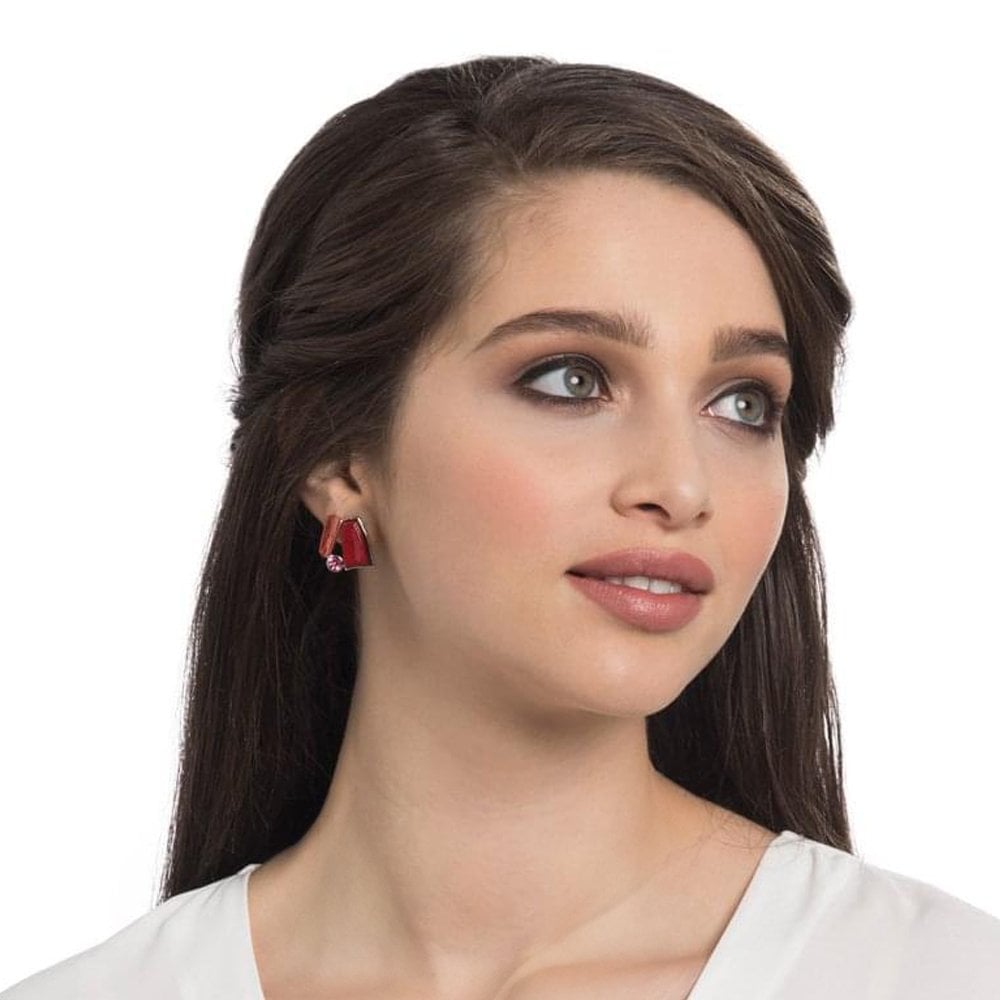 Panama Red Multi Enamel Silver Tone Stud Pierced Earrings