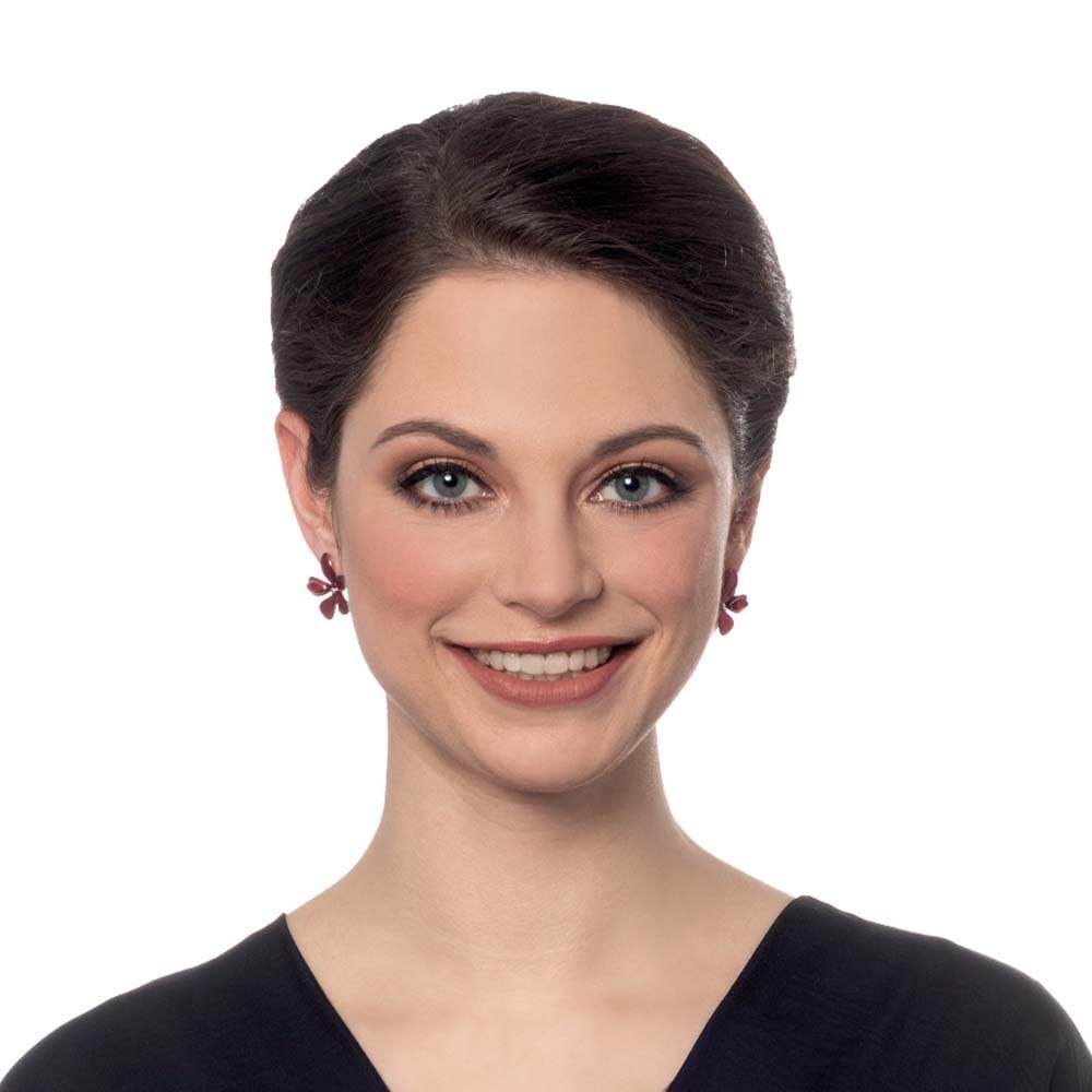 Bouquet Red Enamel and Crystal Silver Tone Stud Pierced Earrings