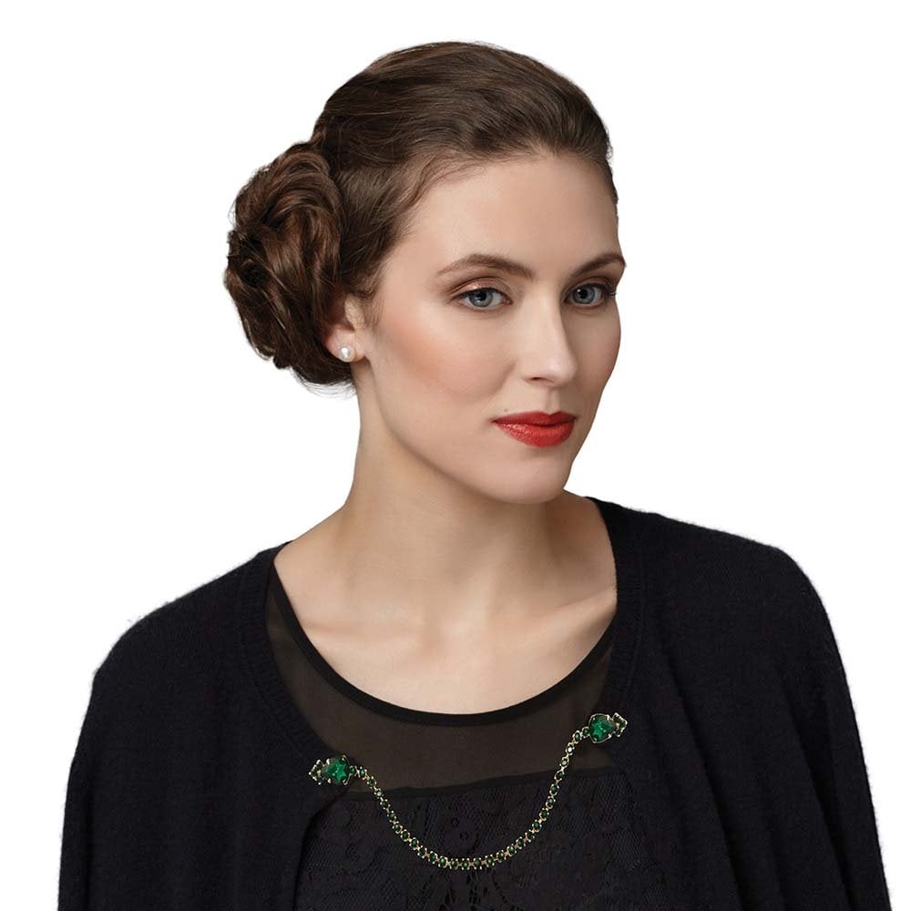 Cardigan Clip Gold Tone Emerald Green Crystal