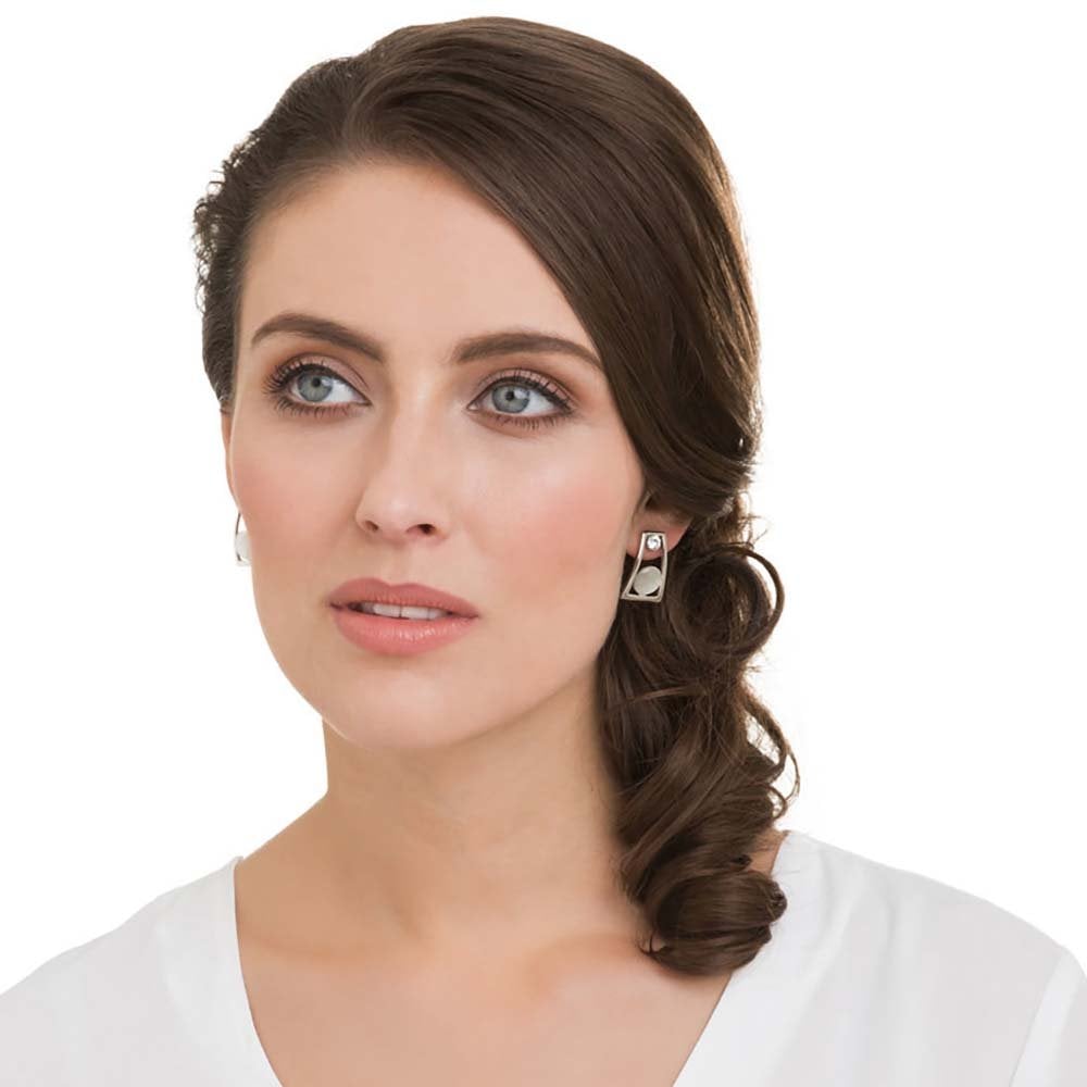 Ventura Clear Crystal Cats Eye Silver Tone Stud Pierced Earrings