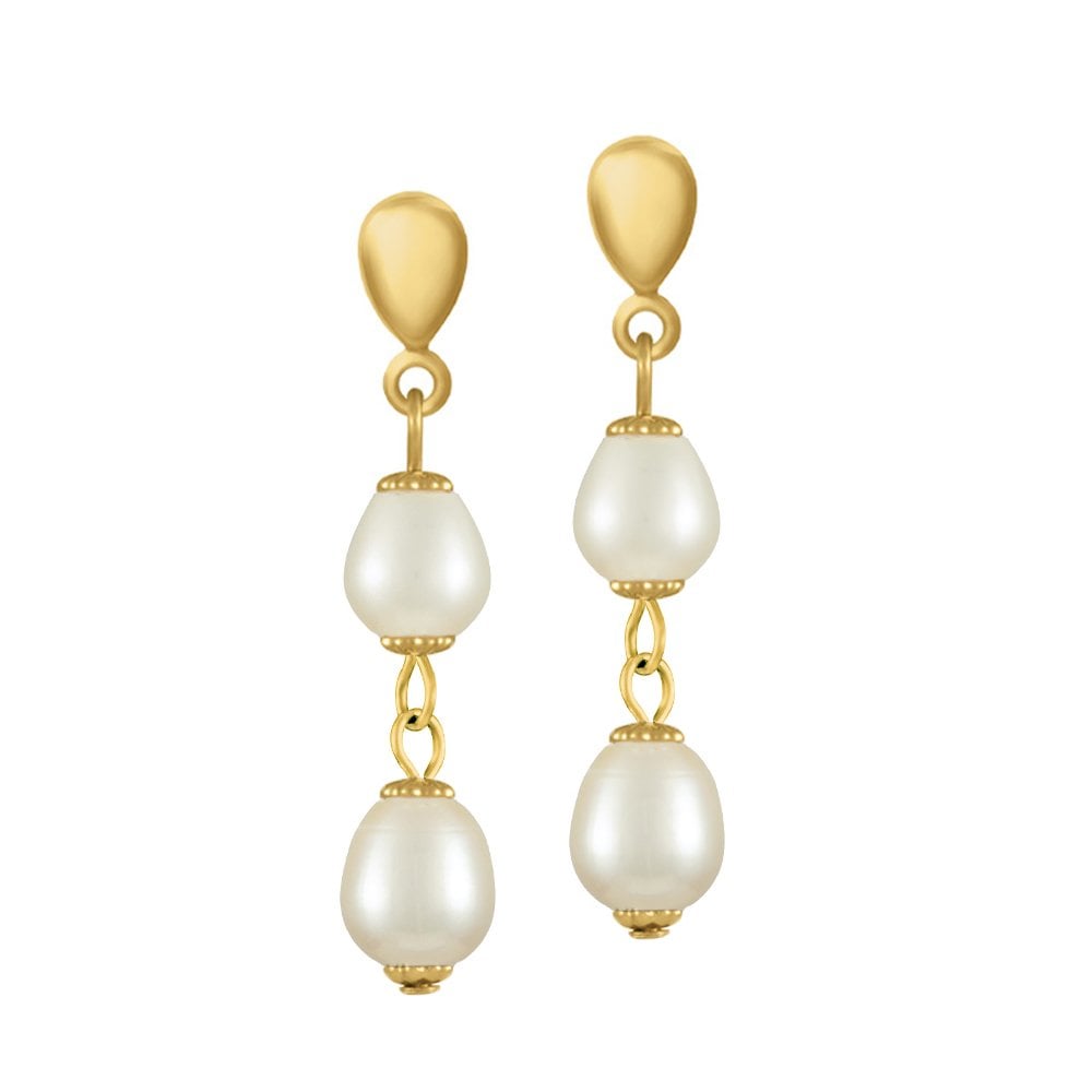 Enchanting AAA White Freshwater Pearl Gold Tone Drop Pierced Earrings