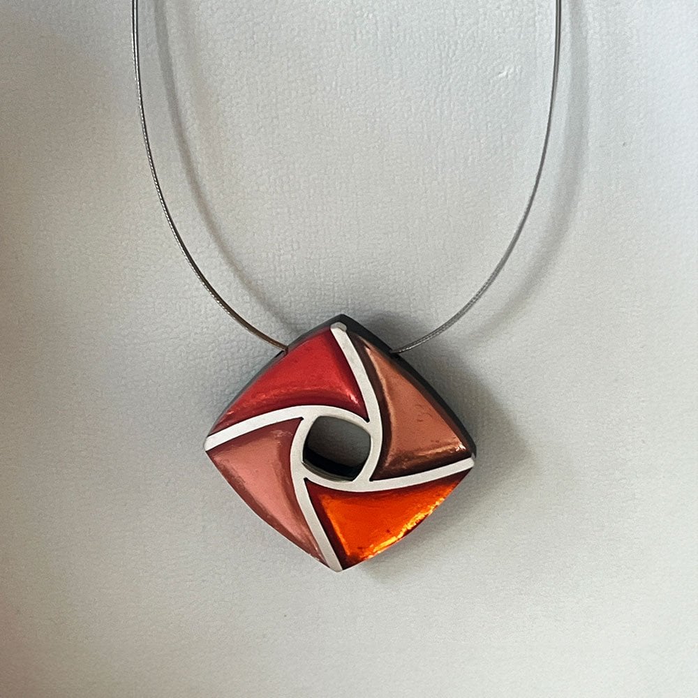 Kite Pink Multi Silvered Resin and Steel Pendant Necklace