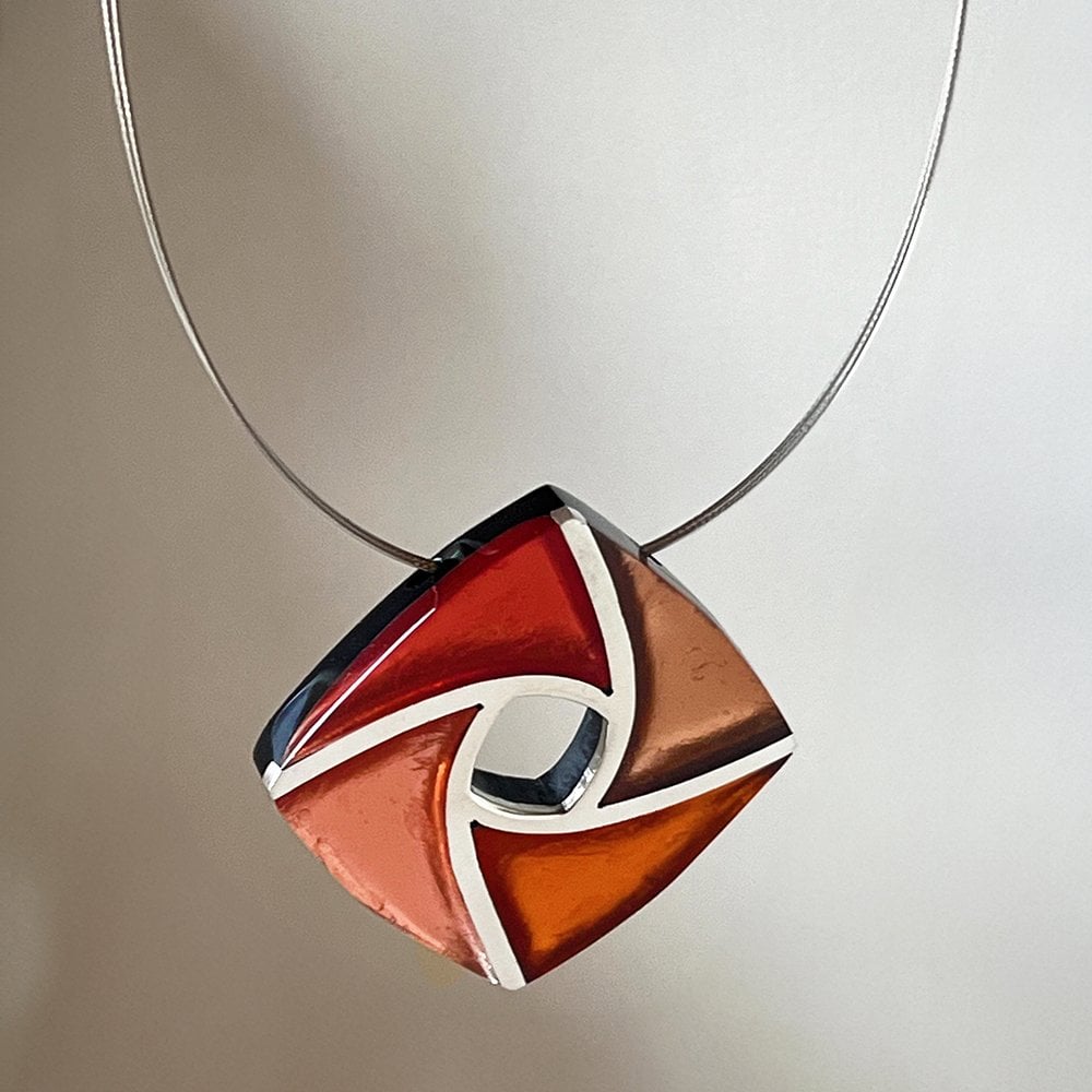 Kite Pink Multi Silvered Resin and Steel Pendant Necklace