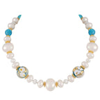 Ferrara Aqua Murano Glass and White Shell Pearl Gold Tone Statement Necklace