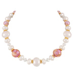 Ferrara Rose Pink Murano Glass and White Shell Pearl Gold Tone Statement Necklace