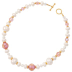 Ferrara Rose Pink Murano Glass and White Shell Pearl Gold Tone Statement Necklace