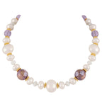 Ferrara Purple Murano Glass and White Shell Pearl Gold Tone Statement Necklace