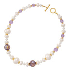 Ferrara Purple Murano Glass and White Shell Pearl Gold Tone Statement Necklace