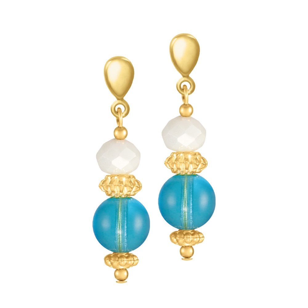 Ferrara Aqua Murano Glass and White Crystal Gold Tone Drop Pierced Earrings