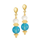Ferrara Aqua Murano Glass and White Crystal Gold Tone Drop Pierced Earrings