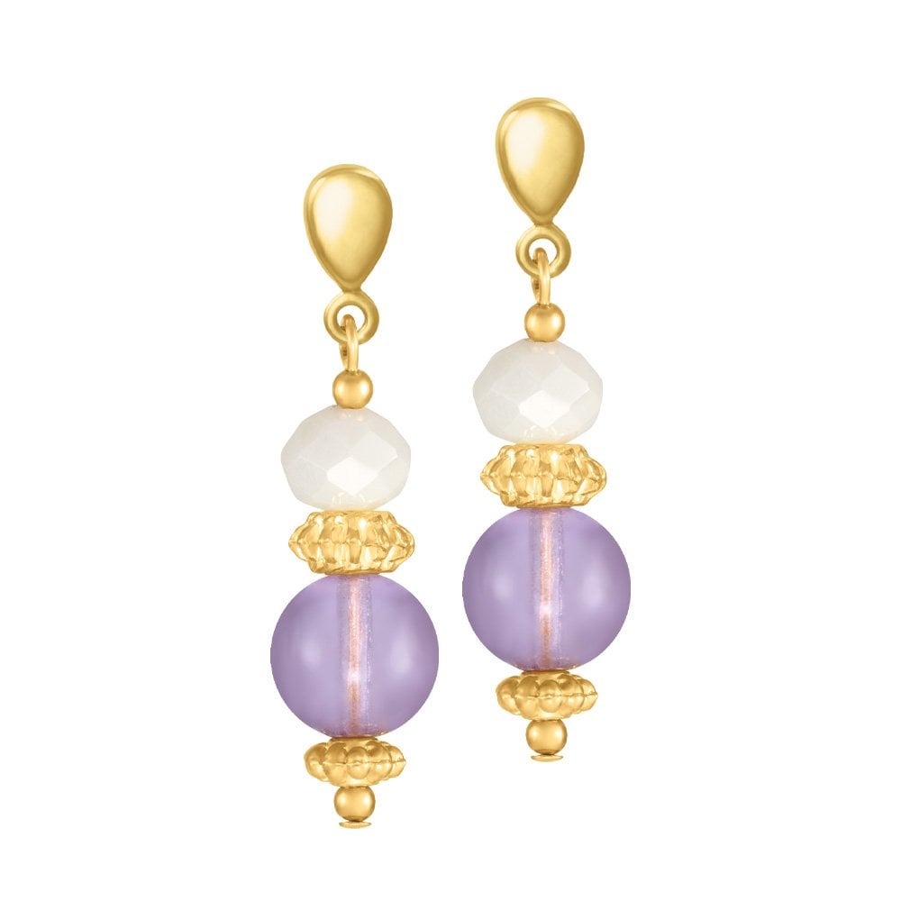 Ferrara Purple Murano Glass and White Crystal Gold Tone Drop Pierced Earrings