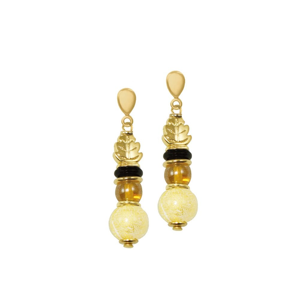 Natura Ivory and Gold Murano Glass Drop Pierced Earrings