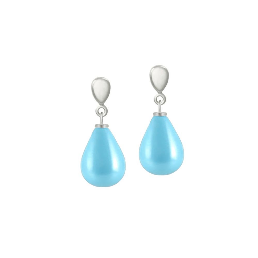 Raindrop Turquoise Shell Pearl Silver Tone Drop Pierced Earrings