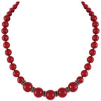 Red Velvet Shell Pearl Silver Tone Beaded Necklace