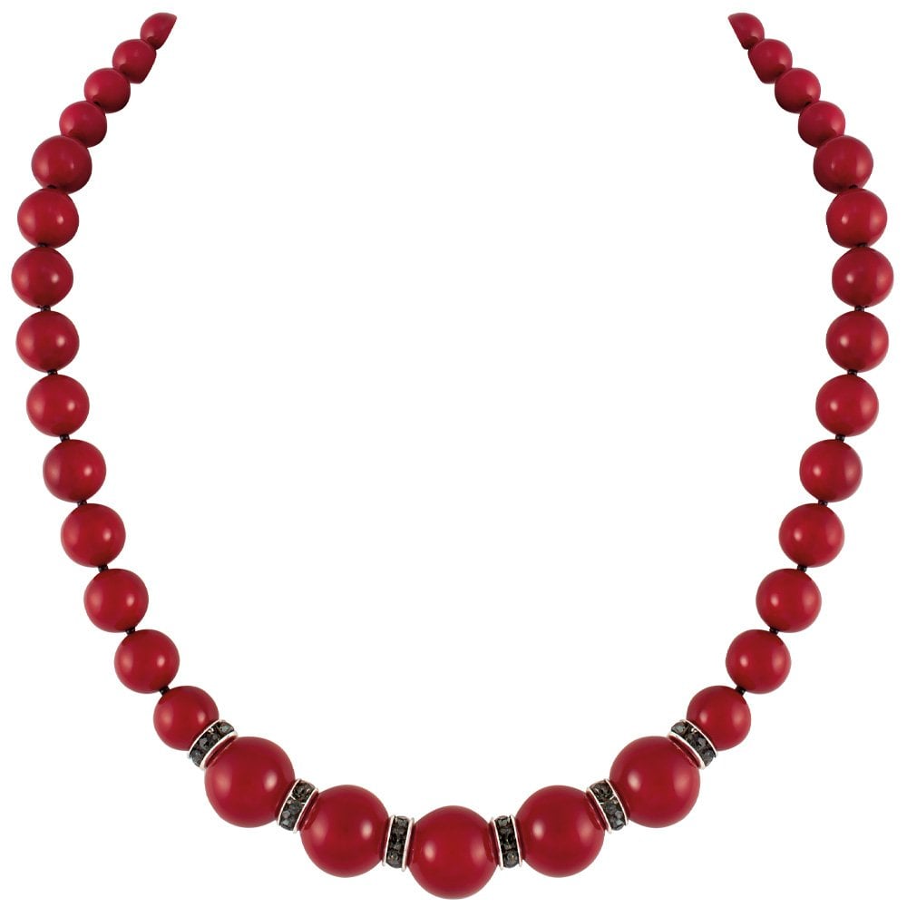 Red Velvet Shell Pearl Silver Tone Beaded Necklace