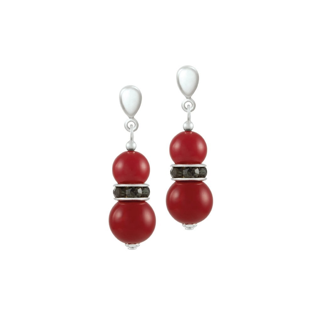 Red Velvet Shell Pearl Silver Tone Drop Pierced Earrings