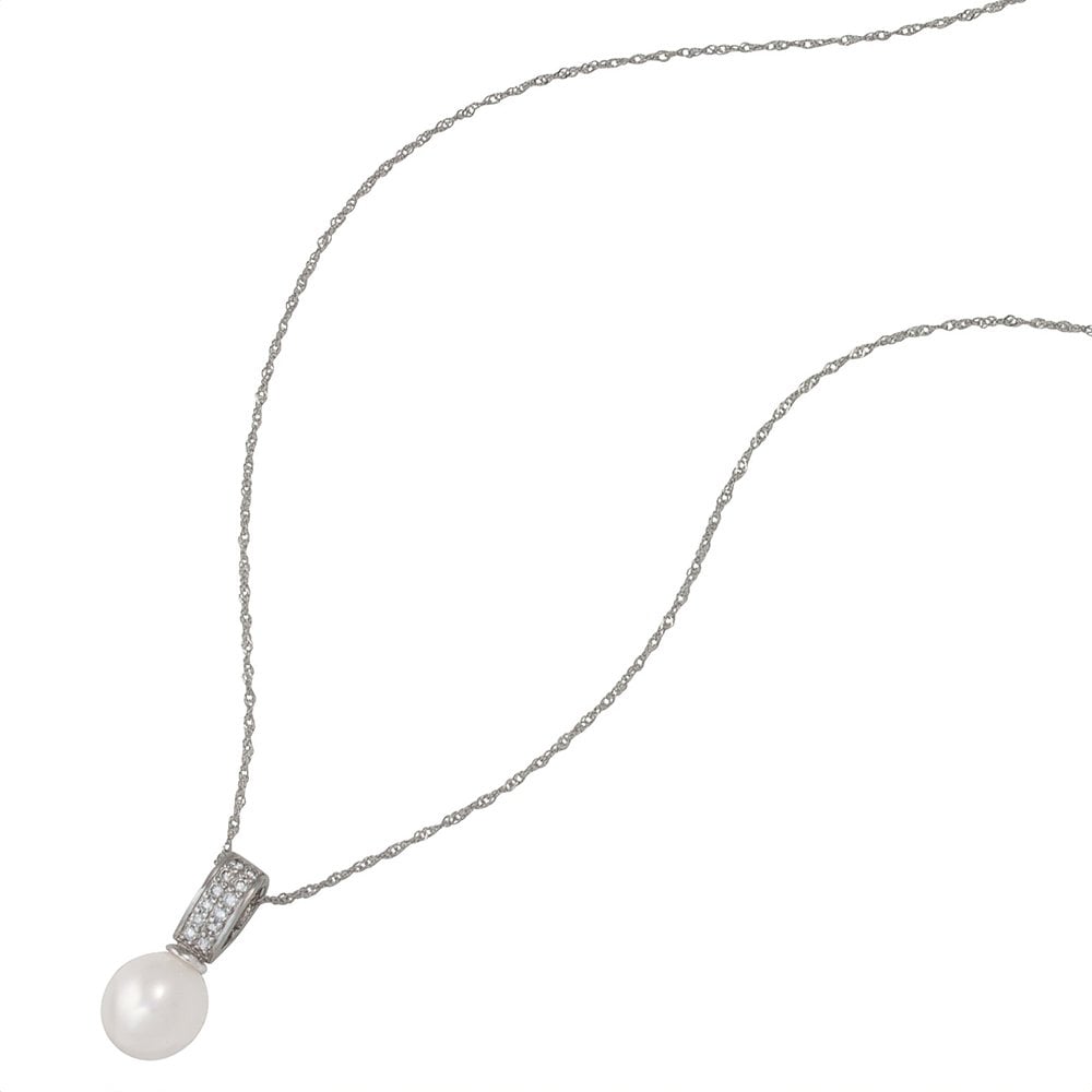 Clair de Lune Freshwater Pearl and CZ Sterling Silver Pendant Necklace