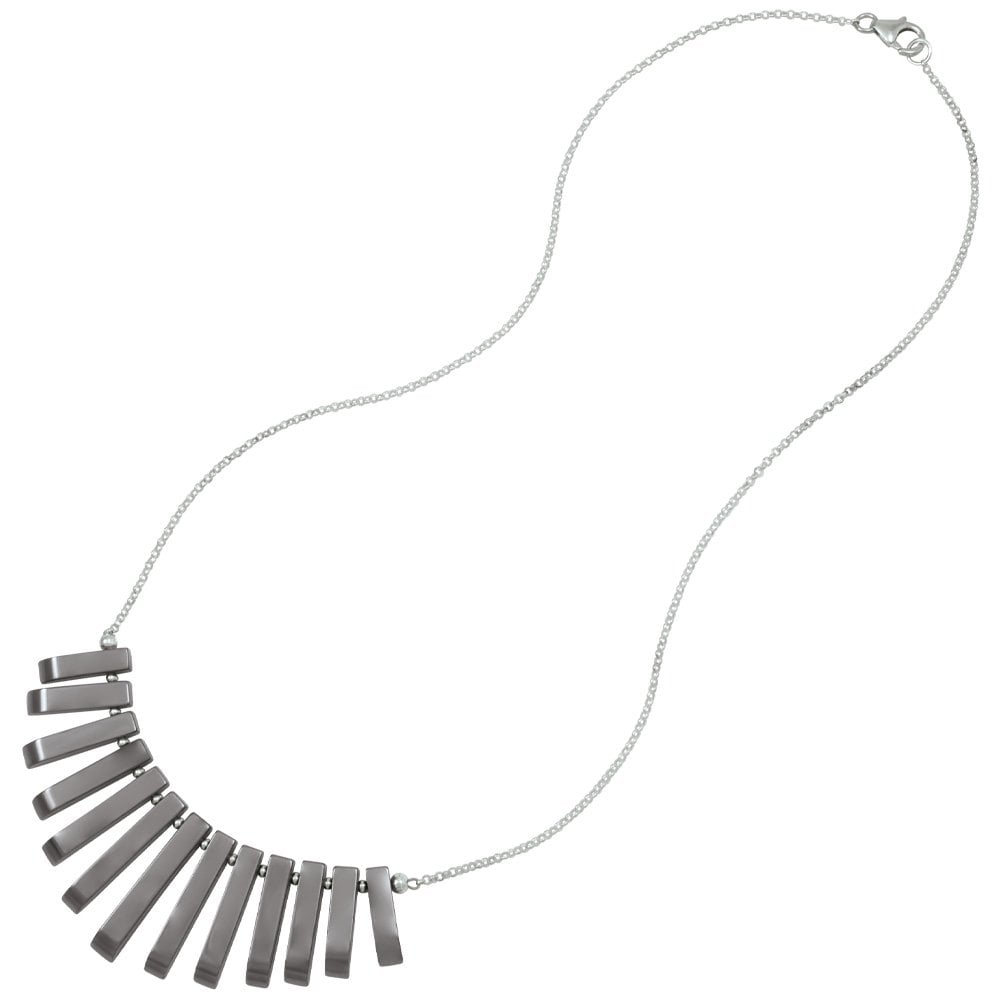 Idaho Hematite Graduated Fan Sterling Silver Necklace