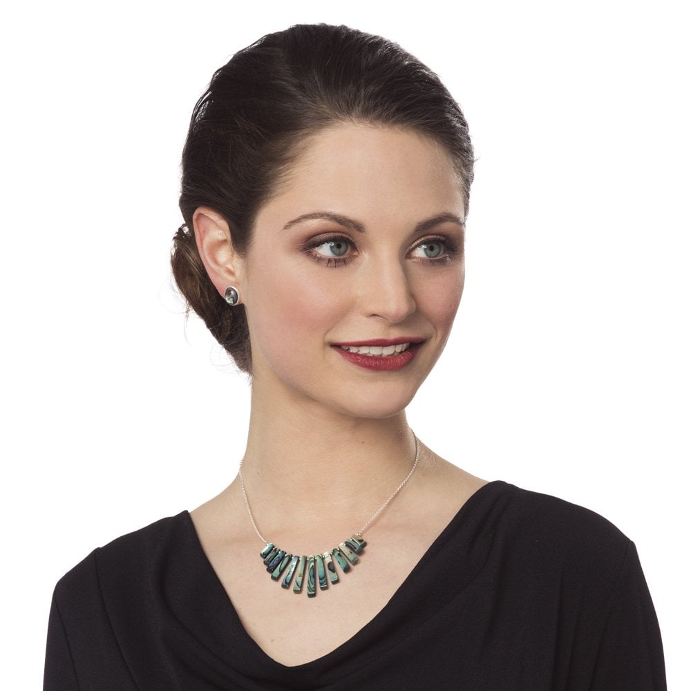 Idaho Natural Abalone Graduated Fan Sterling Silver Necklace