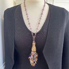 Cornucopia Multi Coloured Austrian Crystal and Pearl Statement Tassel Necklace
