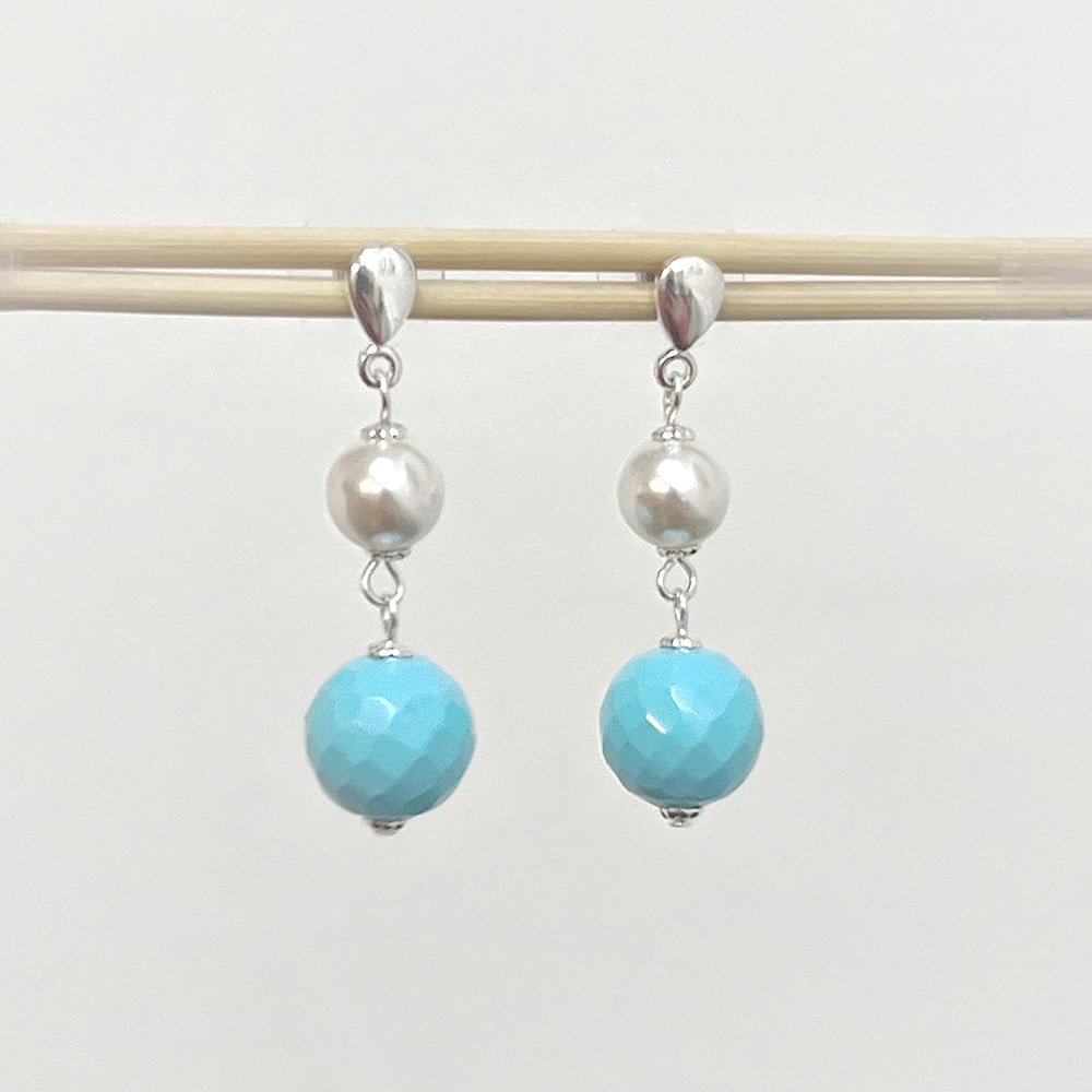 Skye Turquoise Semi Precious and Shell Pearl Drop Clip On Earrings