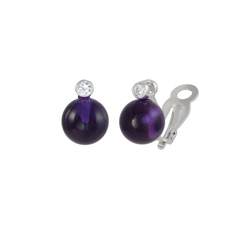 Symphony Amethyst and Cubic Zirconia Sterling Silver Clip On Stud Earrings