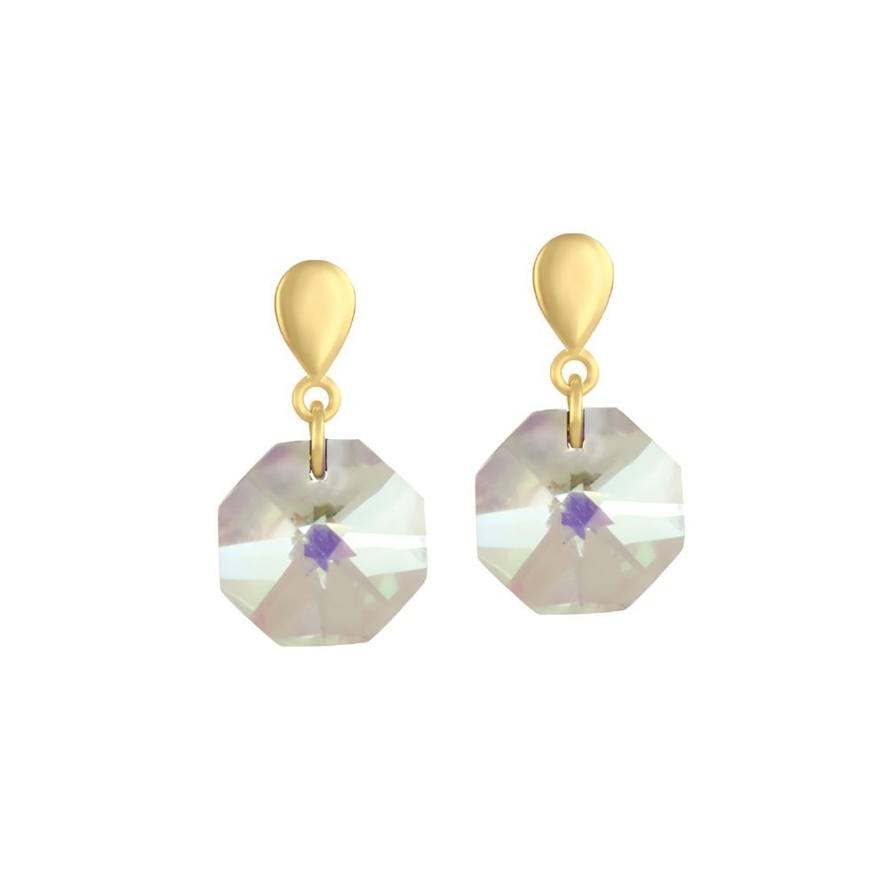 Octagon Preciosa Aurora Borealis Crystal Gold Tone Drop Pierced Earrings