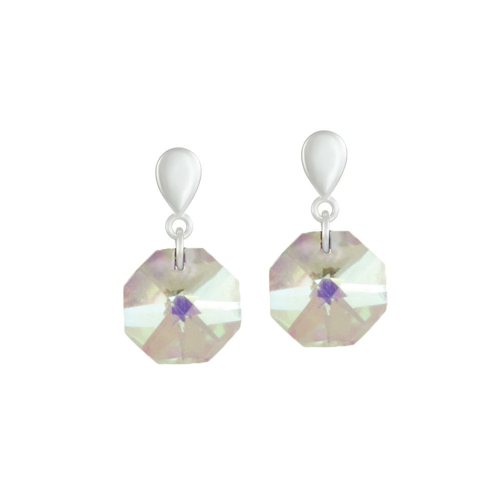 Octagon Preciosa Aurora Borealis Crystal Silver Tone Drop Pierced Earrings