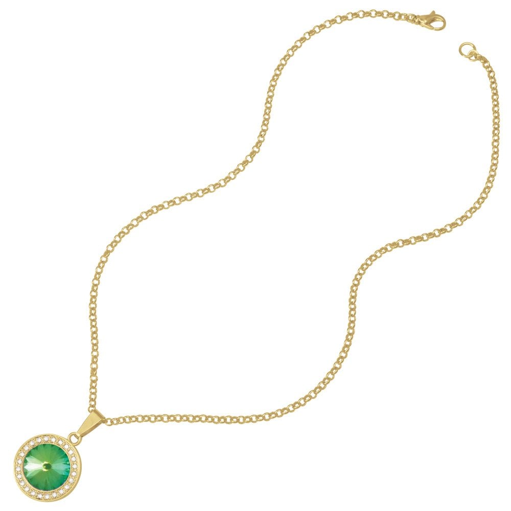 Viva Ultra Green AB Austrian Crystal Gold Tone Pendant