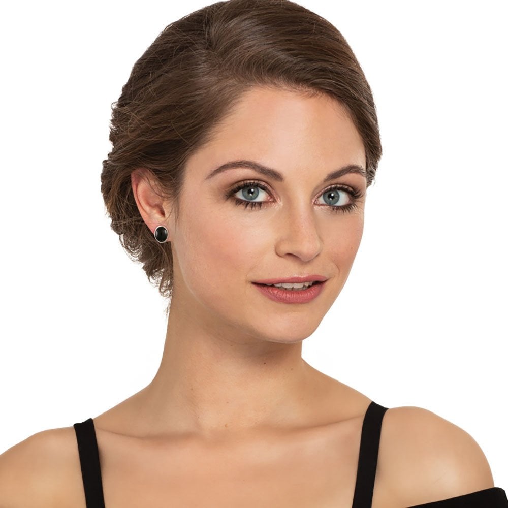 Minuet Black Onyx Silver Tone Stud Pierced Earrings