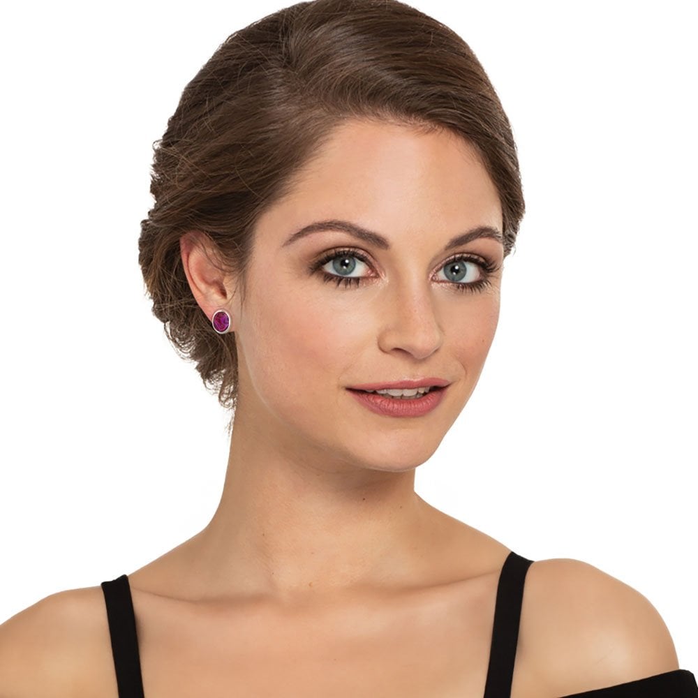 Minuet Purple/Fuchsia Paua Shell Silver Tone Stud Pierced Earrings