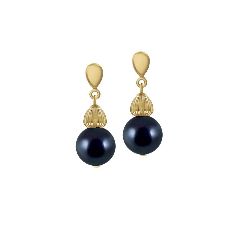Solitaire Midnight Blue Pearl Gold Tone Drop Pierced Earrings