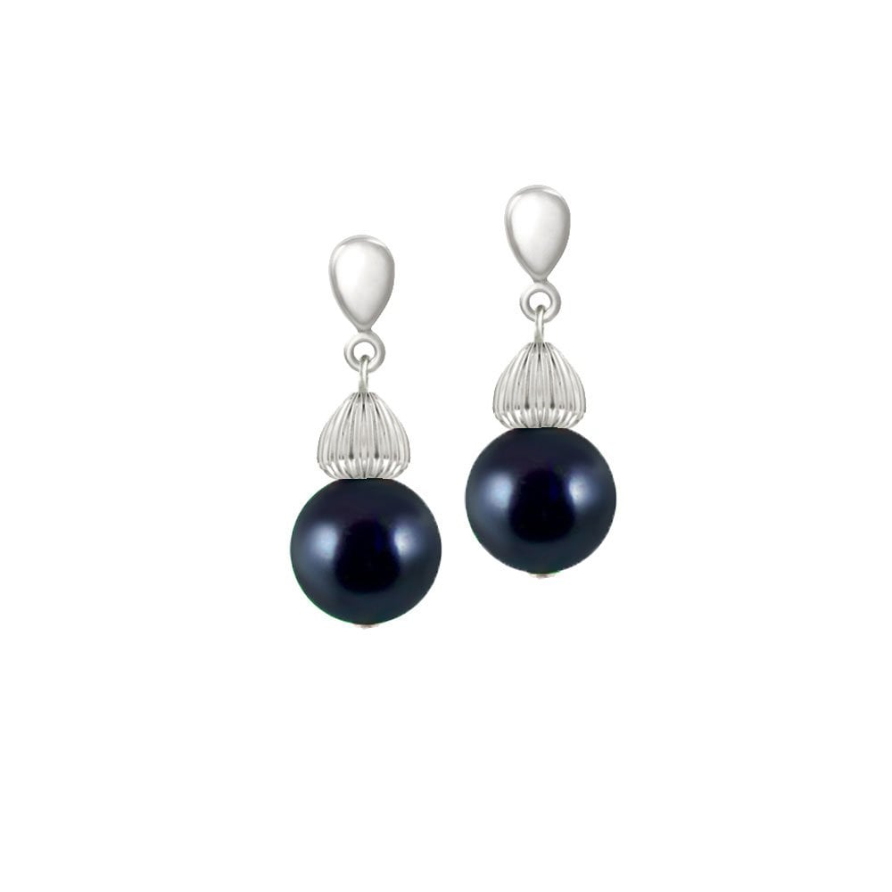 Solitaire Petrol Blue Pearl Silver Tone Drop Pierced Earrings