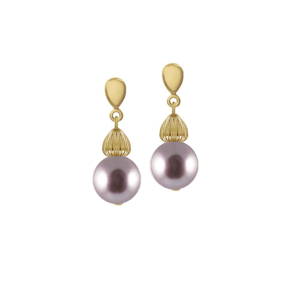 Solitaire Mauve Pearl Gold Tone Drop Clip On Earrings