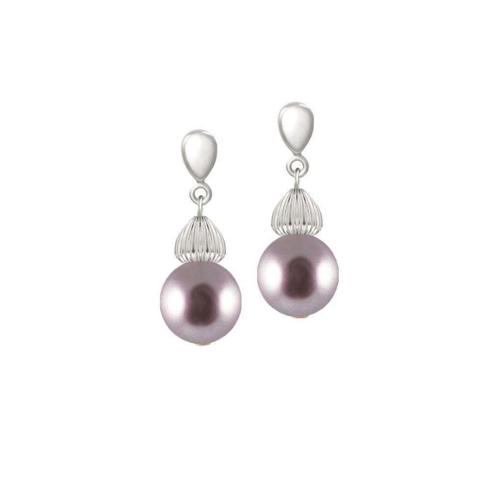 Solitaire Mauve Pearl Silver Tone Drop Clip On Earrings