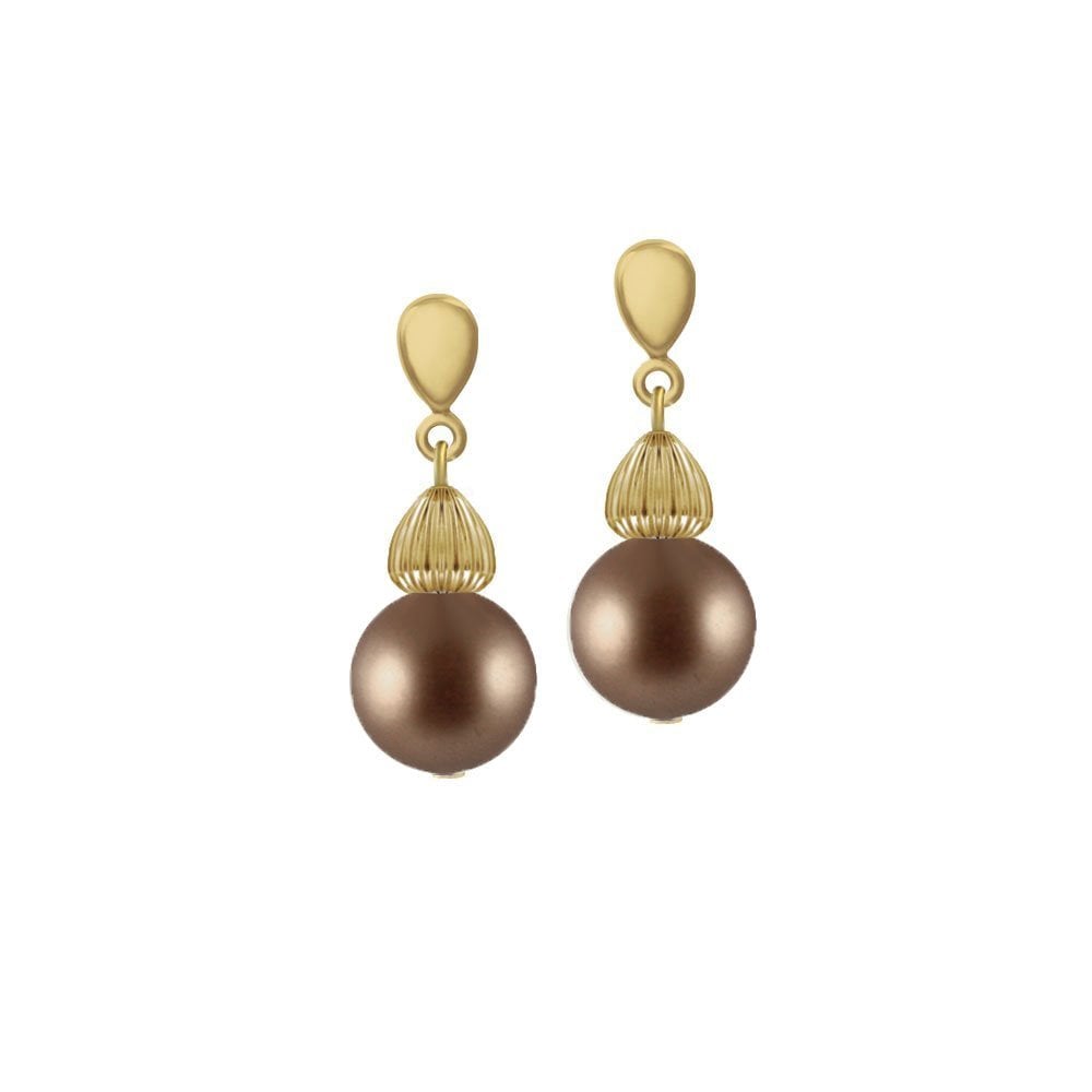Solitaire Mocha Pearl Gold Tone Drop Pierced Earrings