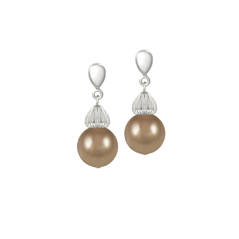 Solitaire Bronze Pearl Silver Tone Drop Clip On Earrings