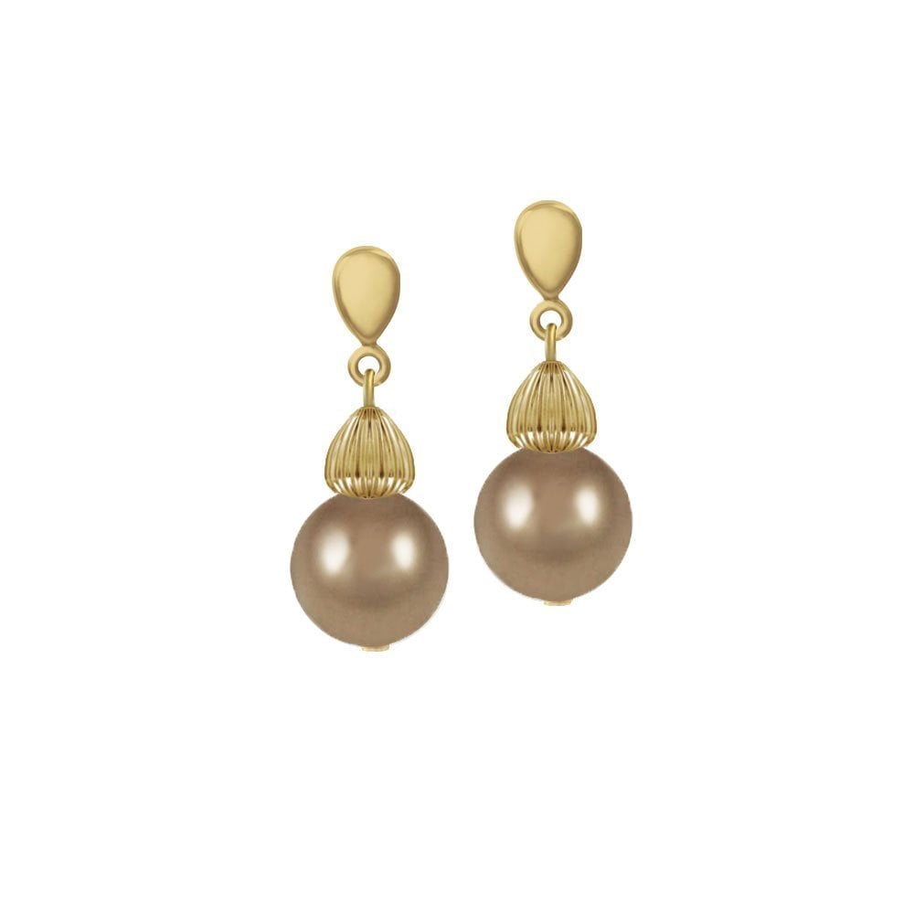 Solitaire Bronze Pearl Gold Tone Drop Pierced Earrings