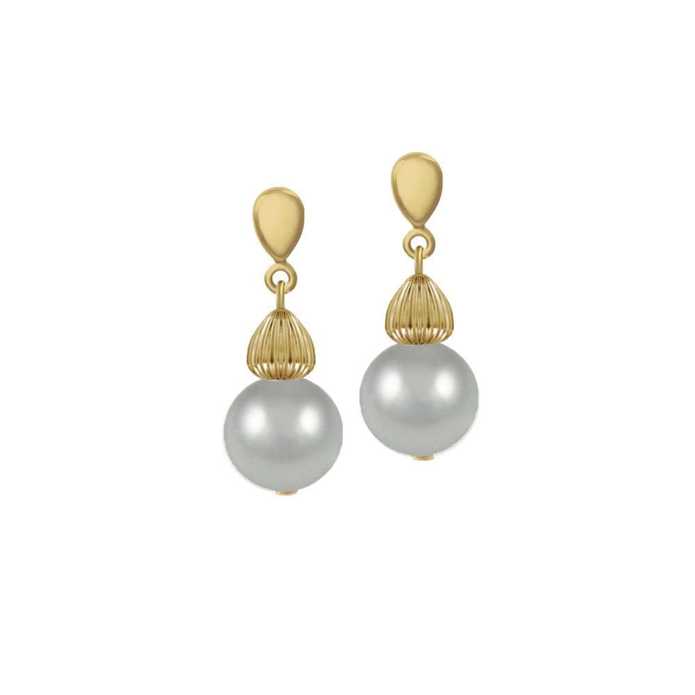 Solitaire Light Grey Pearl Gold Tone Drop Clip On Earrings